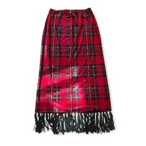 Ronni Nicole Red Tartan Fringe Maxi Skirt Beaded Plaid Size M